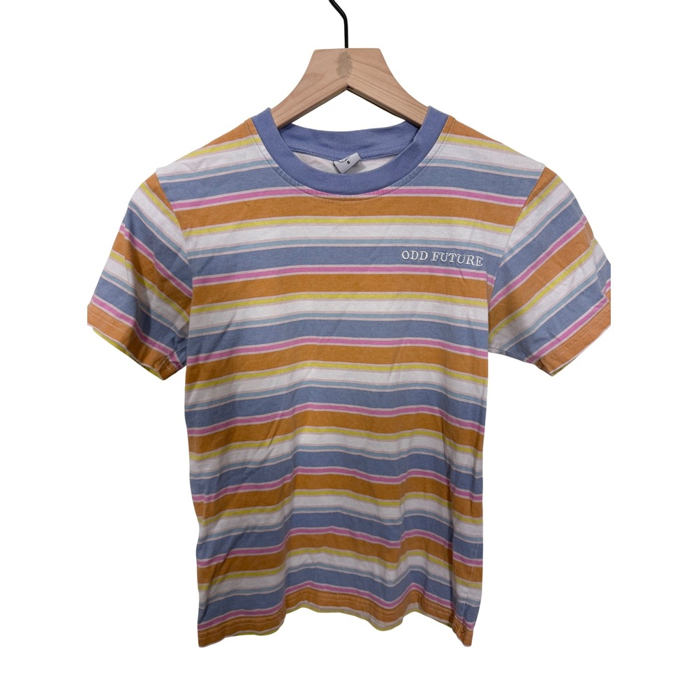 Odd Future Womens Striped T-Shirt Multi Color Short Sleeve Cotton Tee Small